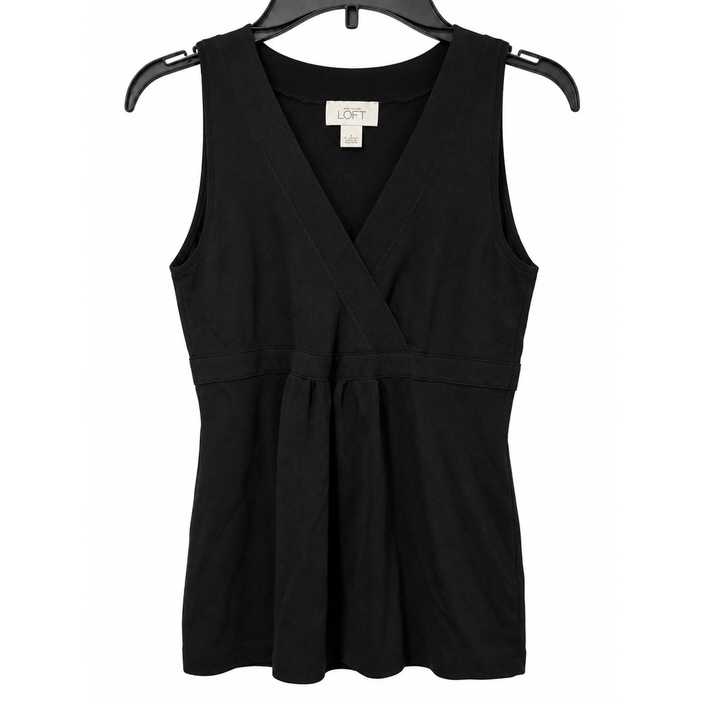 Ann Taylor LOFT Womens Small Black Surplice V-Neck Empire Waist Ribbed Tank Top